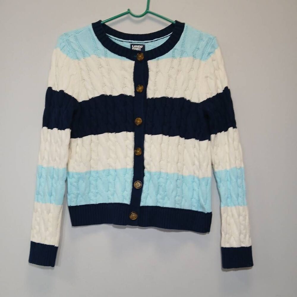 Lands end drifter womens small cotton sweater cardigan cable knit spring summer - Picture 2 of 9